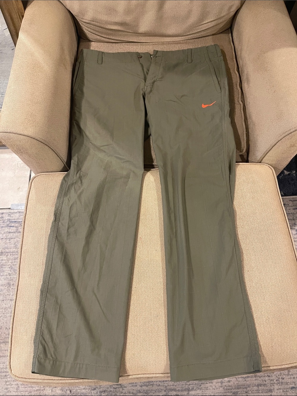 Nike golf Olive Green Men's Chino Pants with Orange Swoosh